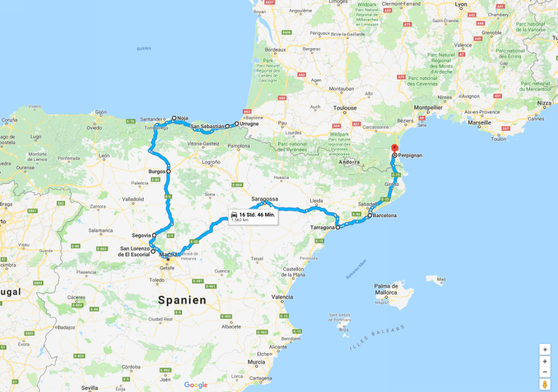 Spanien 1987 Teil 4, Karte erzeugt mit Hilfe von Google Maps