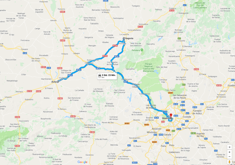 Spanien 2018 Teil 2, Karte erzeugt mit Hilfe von Google Maps
